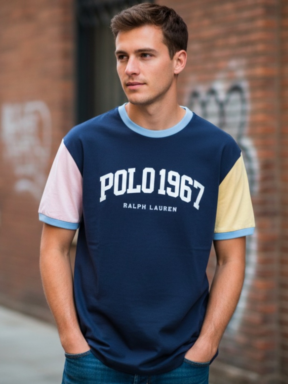 Ralph Lauren Navy Colorblock POLO1967 Short-Sleeve Tee